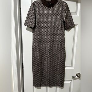 Zara Geometric Long Sleeve Dress - Brown and Black